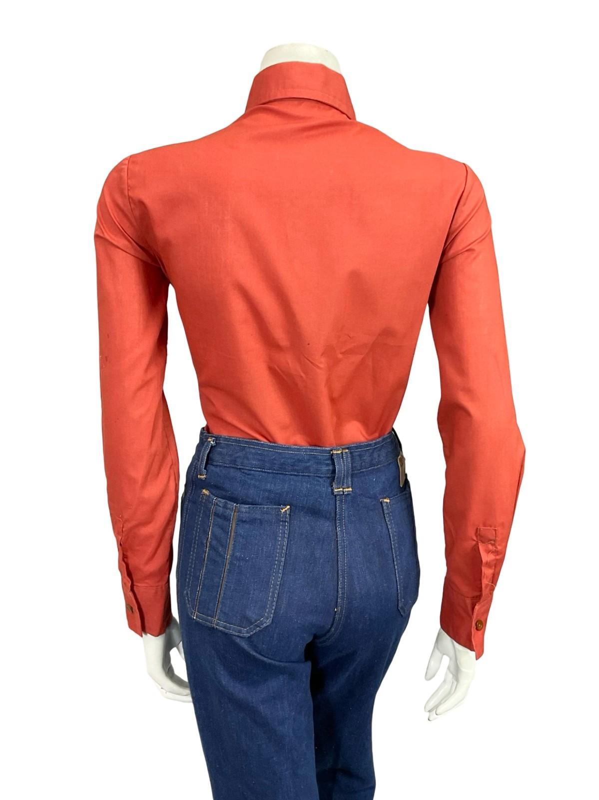 VTG 60S 70S RUSTY RED BROWN MOD DAGGER COLLAR MONOCHROME SHIRT 10 12