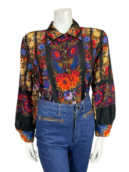 VTG 60S 70S BLACK BLUE RED BEIGE FLORAL DAGGER COLLAR PSYCHEDELIC SHIRT 16