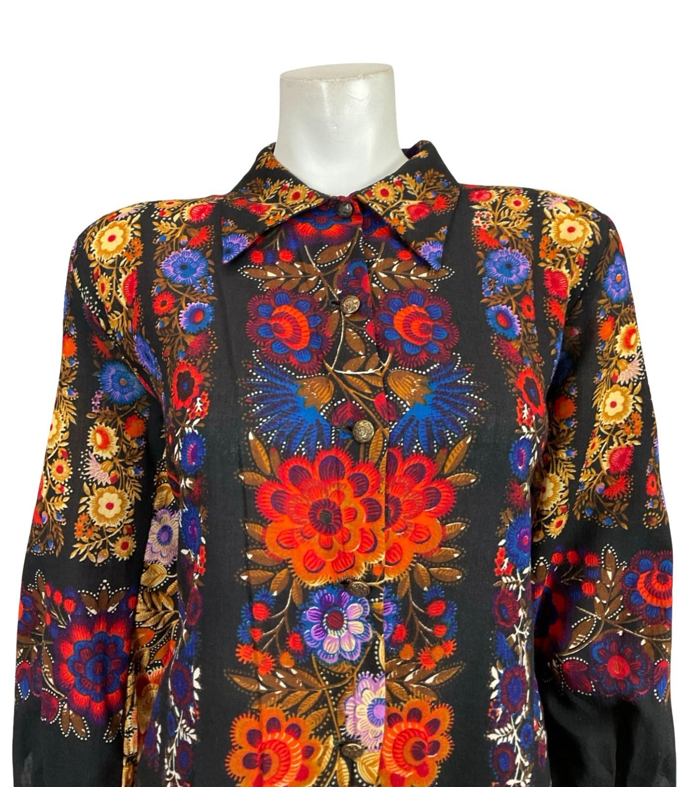 VTG 60S 70S BLACK BLUE RED BEIGE FLORAL DAGGER COLLAR PSYCHEDELIC SHIRT 16