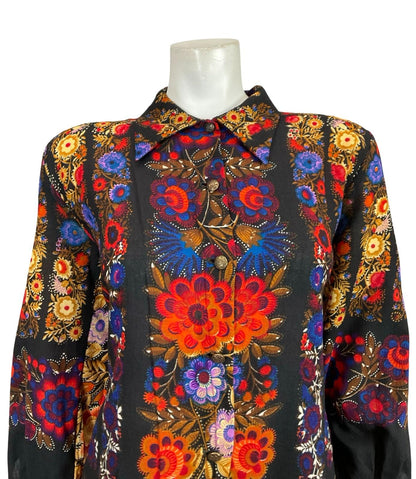 VTG 60S 70S BLACK BLUE RED BEIGE FLORAL DAGGER COLLAR PSYCHEDELIC SHIRT 16