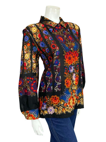 VTG 60S 70S BLACK BLUE RED BEIGE FLORAL DAGGER COLLAR PSYCHEDELIC SHIRT 16