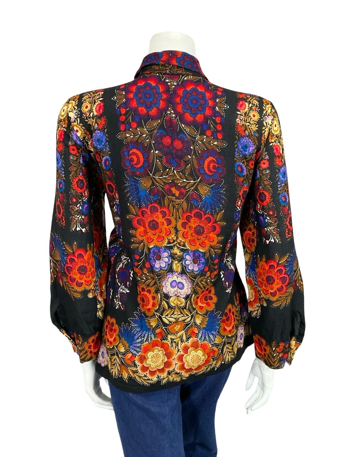 VTG 60S 70S BLACK BLUE RED BEIGE FLORAL DAGGER COLLAR PSYCHEDELIC SHIRT 16