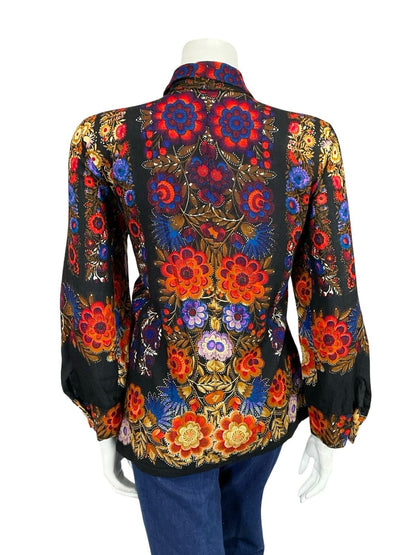 VTG 60S 70S BLACK BLUE RED BEIGE FLORAL DAGGER COLLAR PSYCHEDELIC SHIRT 16