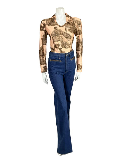 VTG 60S 70S BEIGE GREY EDWARDIAN LADY DOG ROSE GRAPHIC DAGGER T SHIRT 16