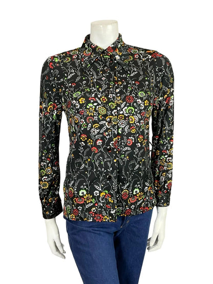 VTG 60S 70S BLACK RED YELLOW WHITE GREEN JAPANESE MOD DAGGER FLORAL SHIRT 10