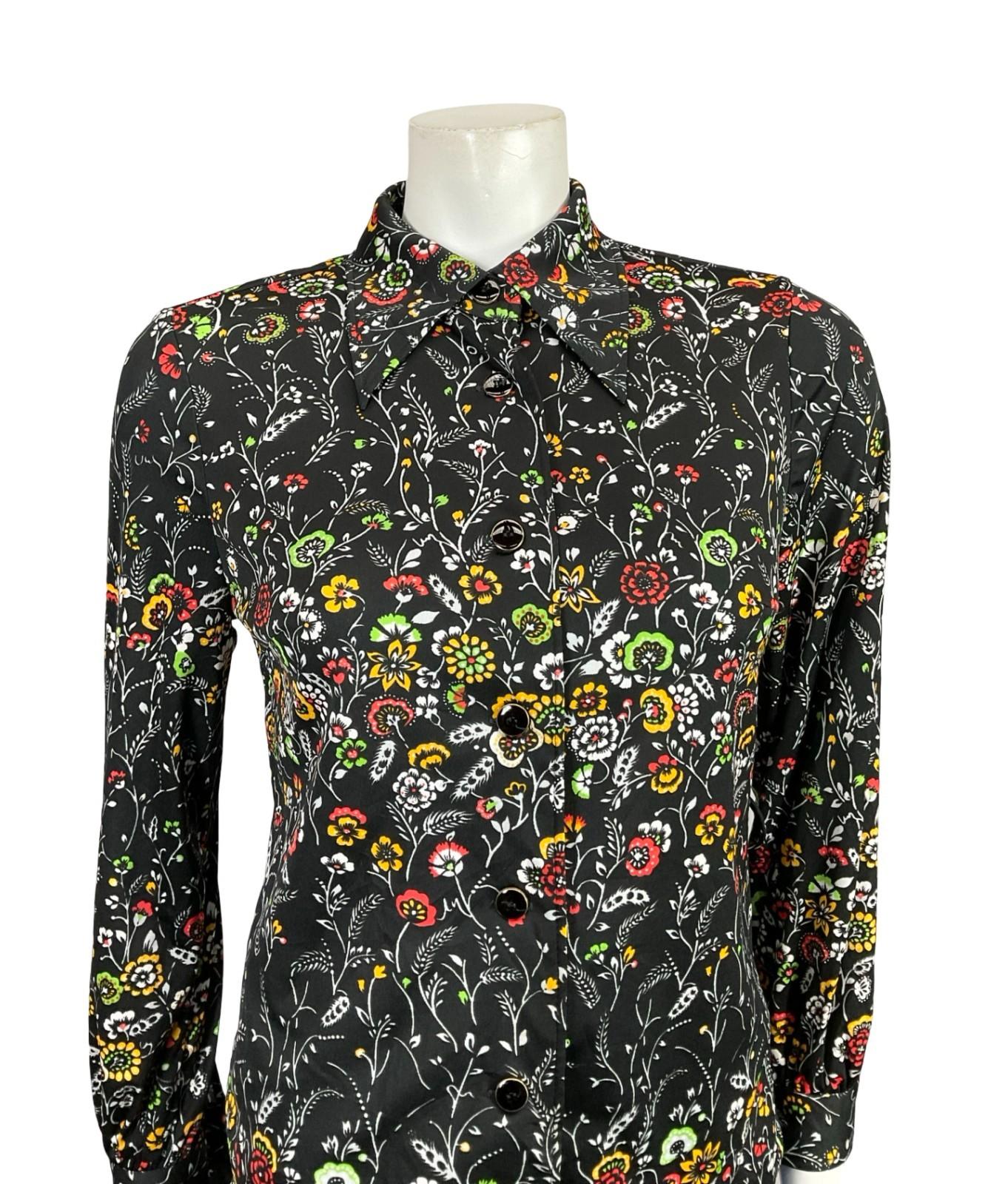 VTG 60S 70S BLACK RED YELLOW WHITE GREEN JAPANESE MOD DAGGER FLORAL SHIRT 10