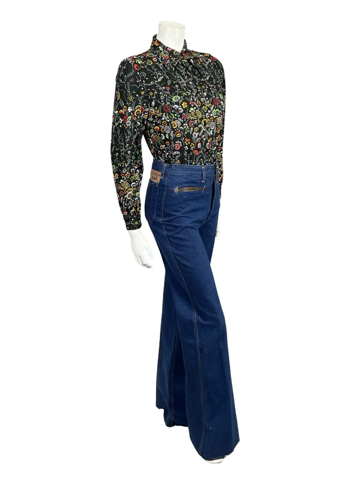 VTG 60S 70S BLACK RED YELLOW WHITE GREEN JAPANESE MOD DAGGER FLORAL SHIRT 10