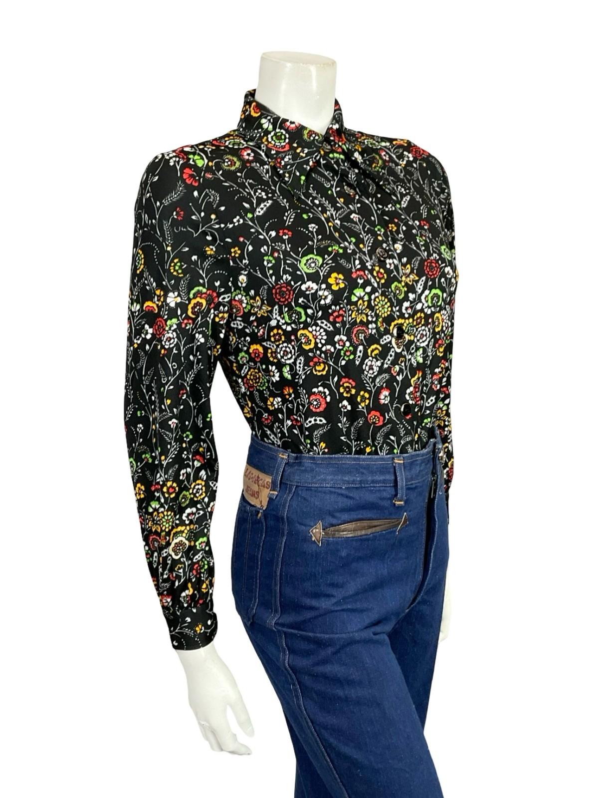 VTG 60S 70S BLACK RED YELLOW WHITE GREEN JAPANESE MOD DAGGER FLORAL SHIRT 10