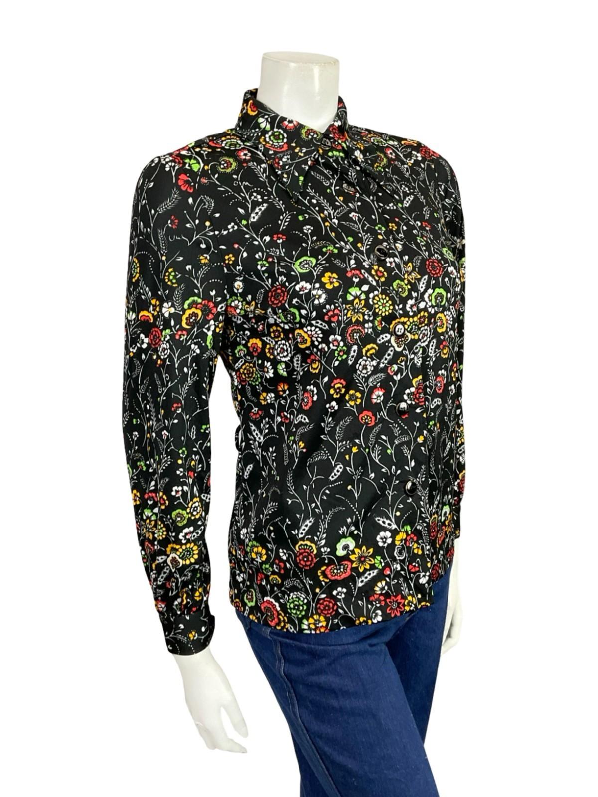 VTG 60S 70S BLACK RED YELLOW WHITE GREEN JAPANESE MOD DAGGER FLORAL SHIRT 10