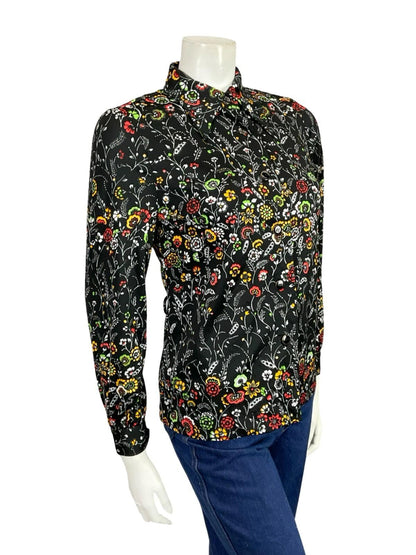 VTG 60S 70S BLACK RED YELLOW WHITE GREEN JAPANESE MOD DAGGER FLORAL SHIRT 10