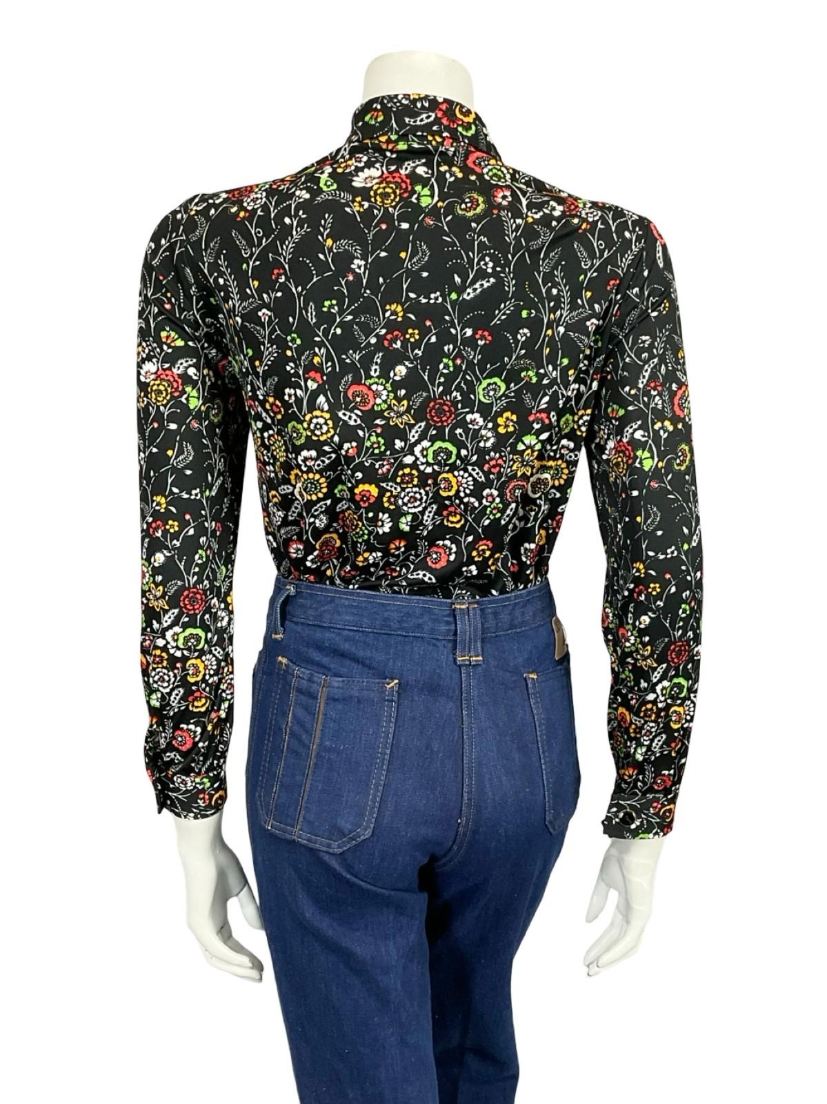 VTG 60S 70S BLACK RED YELLOW WHITE GREEN JAPANESE MOD DAGGER FLORAL SHIRT 10