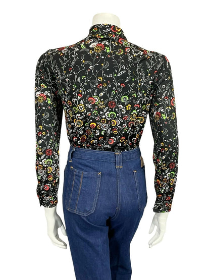 VTG 60S 70S BLACK RED YELLOW WHITE GREEN JAPANESE MOD DAGGER FLORAL SHIRT 10