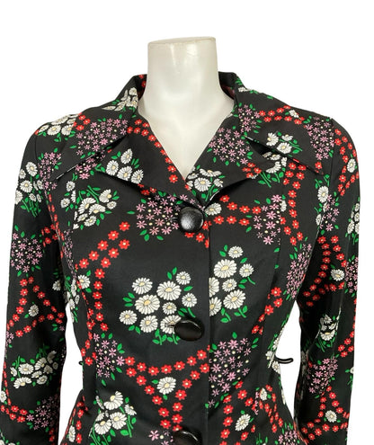 VTG 60S 70S BLACK WHITE RED PINK MOD DAGGER NOTCH LAPEL FLORAL DAISY SHIRT 12