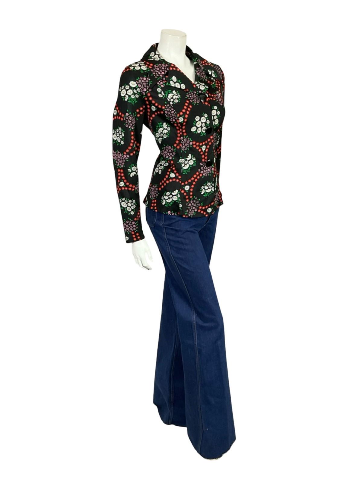 VTG 60S 70S BLACK WHITE RED PINK MOD DAGGER NOTCH LAPEL FLORAL DAISY SHIRT 12