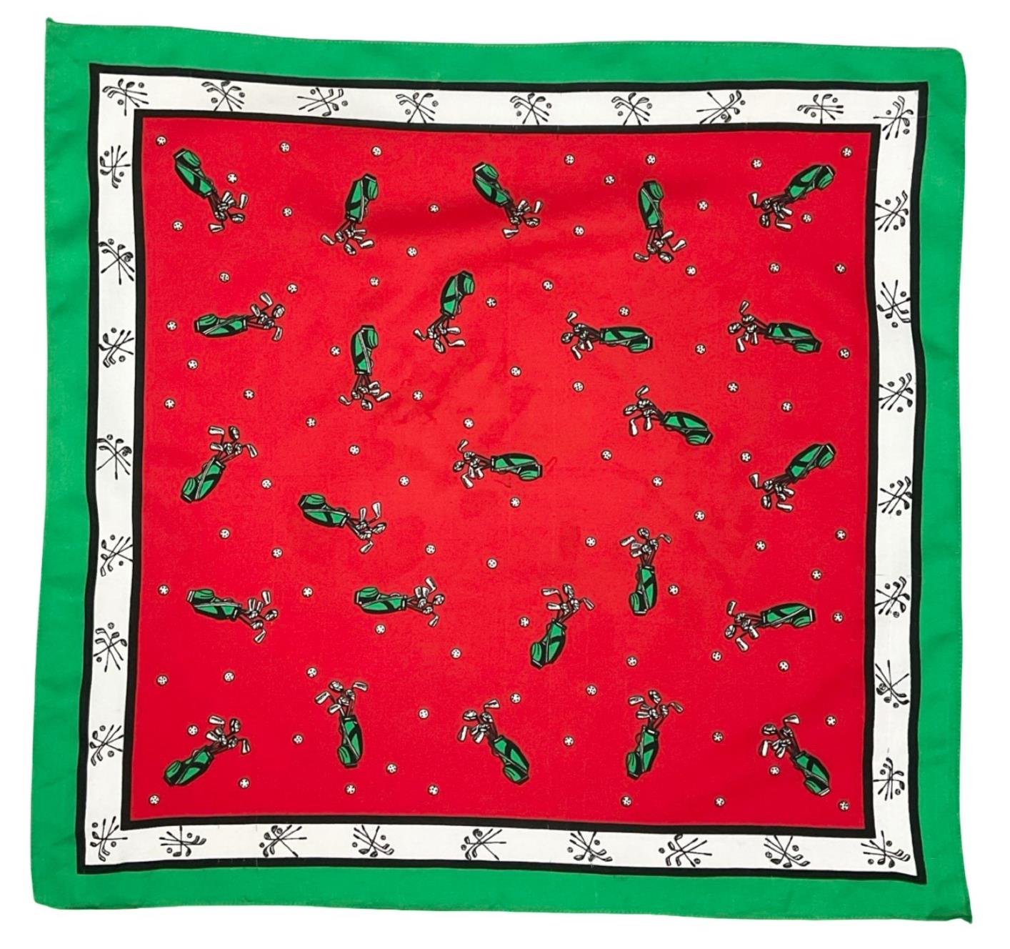 VTG 60S 70S RED GREEN BLACK WHITE GOLF KIT BALL SPORT NOVELTY PRINT SCARF