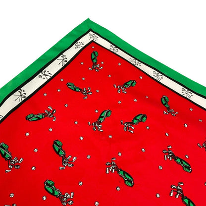 VTG 60S 70S RED GREEN BLACK WHITE GOLF KIT BALL SPORT NOVELTY PRINT SCARF