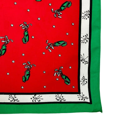 VTG 60S 70S RED GREEN BLACK WHITE GOLF KIT BALL SPORT NOVELTY PRINT SCARF