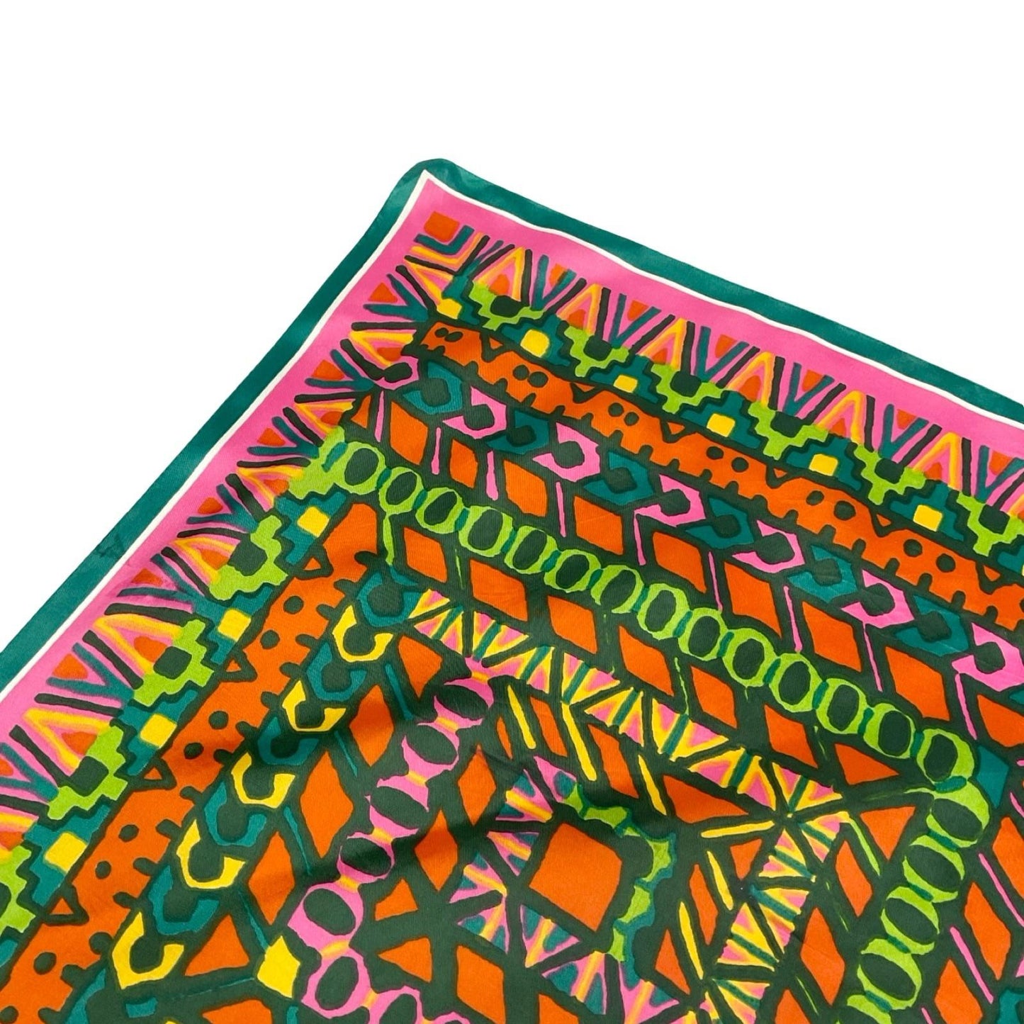 VTG 60S 70S PINK GREEN ORANGE YELLOW GEOMETRIC AZTEC ZIG ZAG SQUARE SCARF