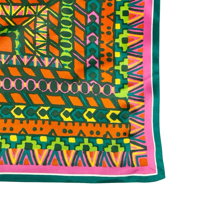 VTG 60S 70S PINK GREEN ORANGE YELLOW GEOMETRIC AZTEC ZIG ZAG SQUARE SCARF