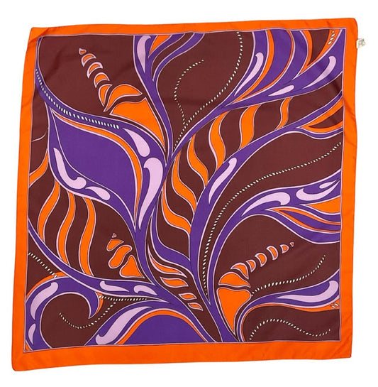 VTG 60S 70S ORANGE BROWN RED WHITE PSYCHEDELIC SWIRLING SCARF