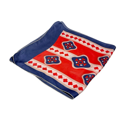 VTG 60S 70S NAVY BLUE RED BEIGE GEOMETRIC DIAMOND MOD TILE PRINT SCARF