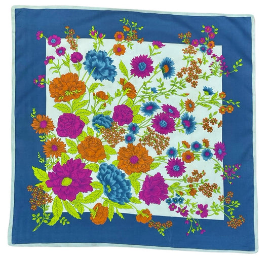 VTG 60S 70S BLUE GREEN PURPLE ORANGE FLORAL LEAFY BOHO SCARF