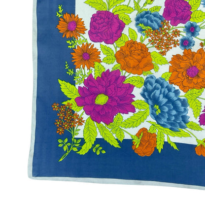VTG 60S 70S BLUE GREEN PURPLE ORANGE FLORAL LEAFY BOHO SCARF
