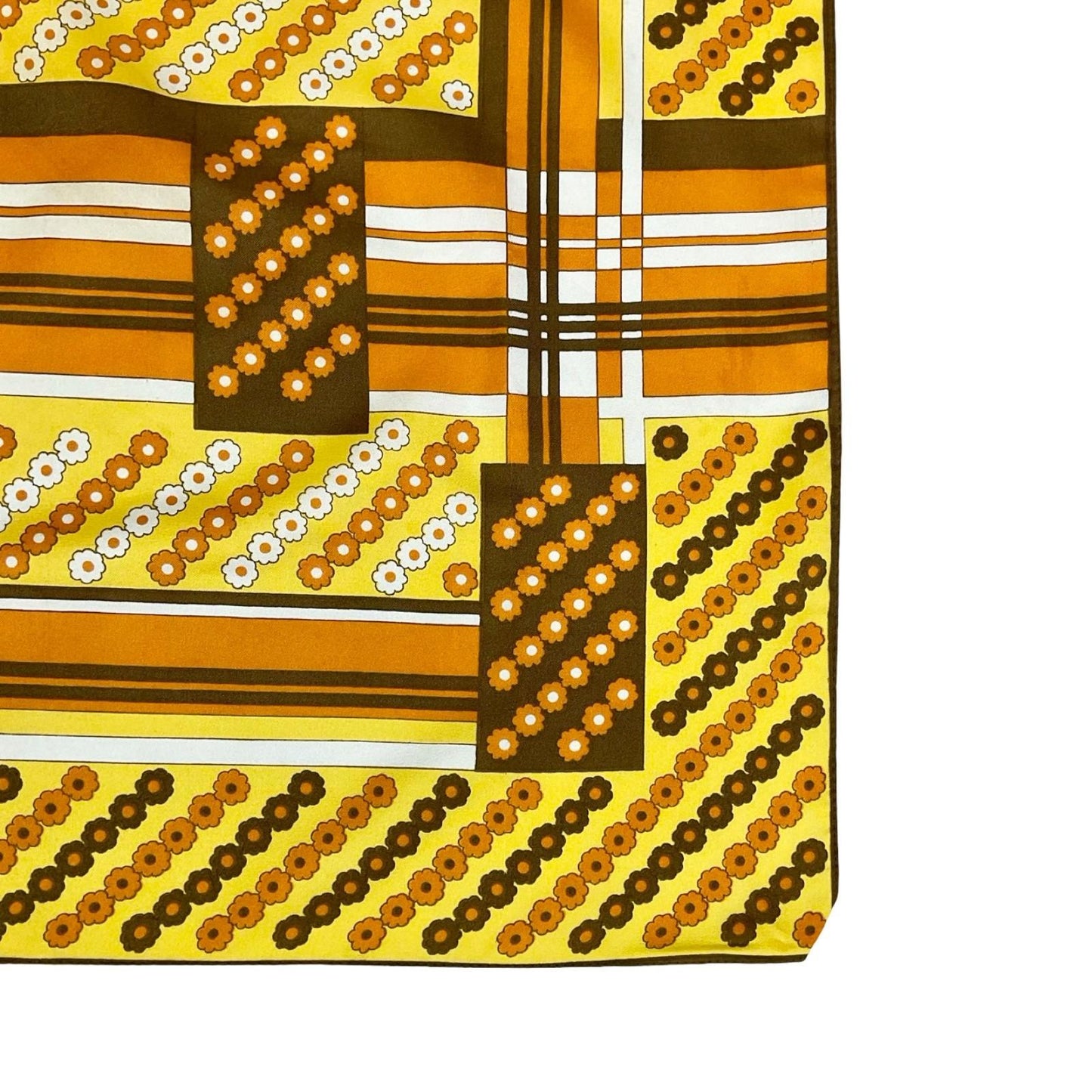 VTG 60S 70S YELLOW ORANGE BROWN WHITE GEOMETRIC FLORAL PLAID STRIPED SCARF
