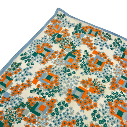 VTG 60S 70S ORANGE BLUE GREEN WHITE GEOMETRIC FLORAL SQUARE MOD SCARF