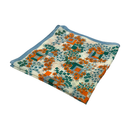 VTG 60S 70S ORANGE BLUE GREEN WHITE GEOMETRIC FLORAL SQUARE MOD SCARF