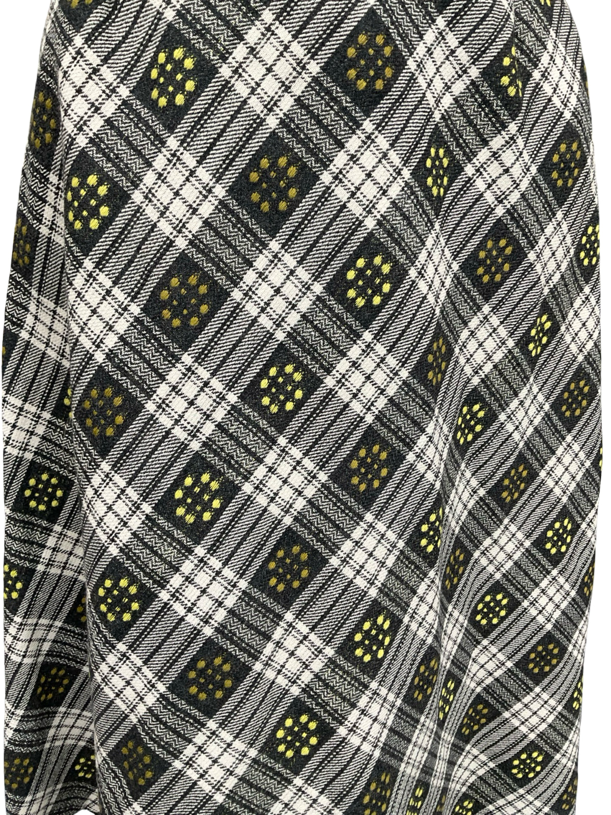 VTG 60S 70S GREY WHITE YELLOW PLAID DOTTY WOOL SECRETARY MIDI SKIRT 8