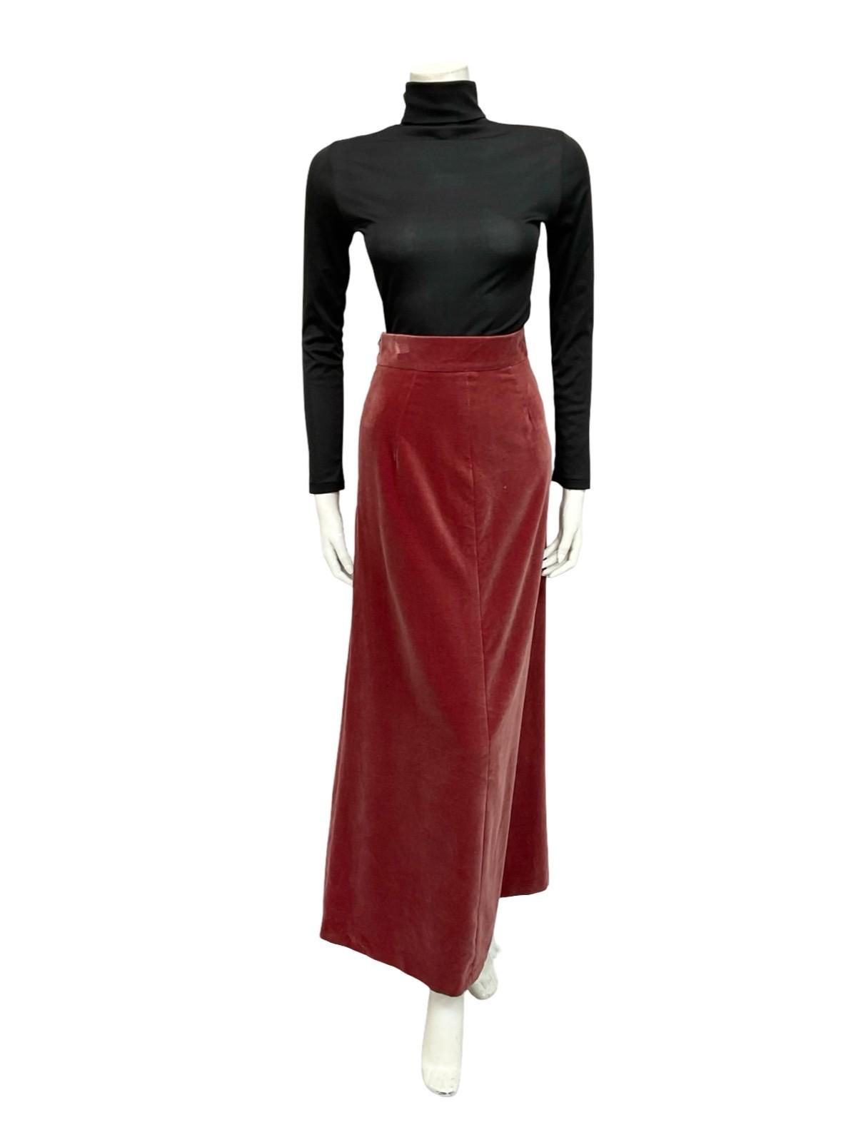 VTG 70S RUSTY RED VELOUR VELVET BOHO EVENING MAXI SKIRT XS 6