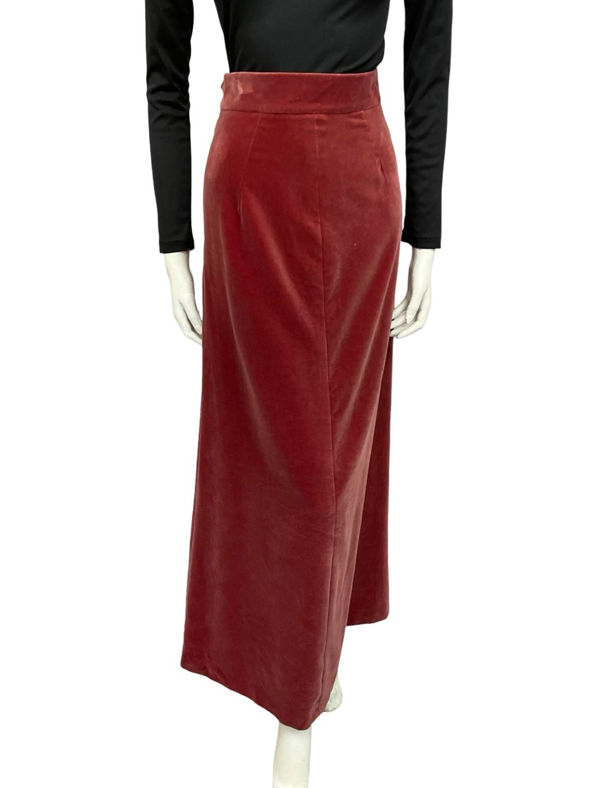 VTG 70S RUSTY RED VELOUR VELVET BOHO EVENING MAXI SKIRT XS 6