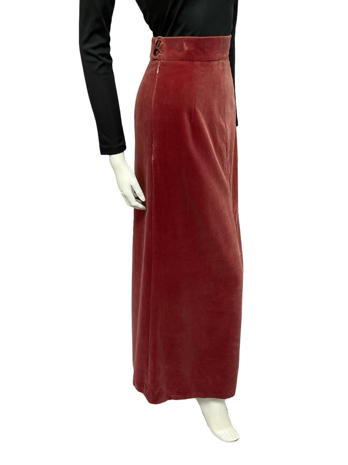 VTG 70S RUSTY RED VELOUR VELVET BOHO EVENING MAXI SKIRT XS 6
