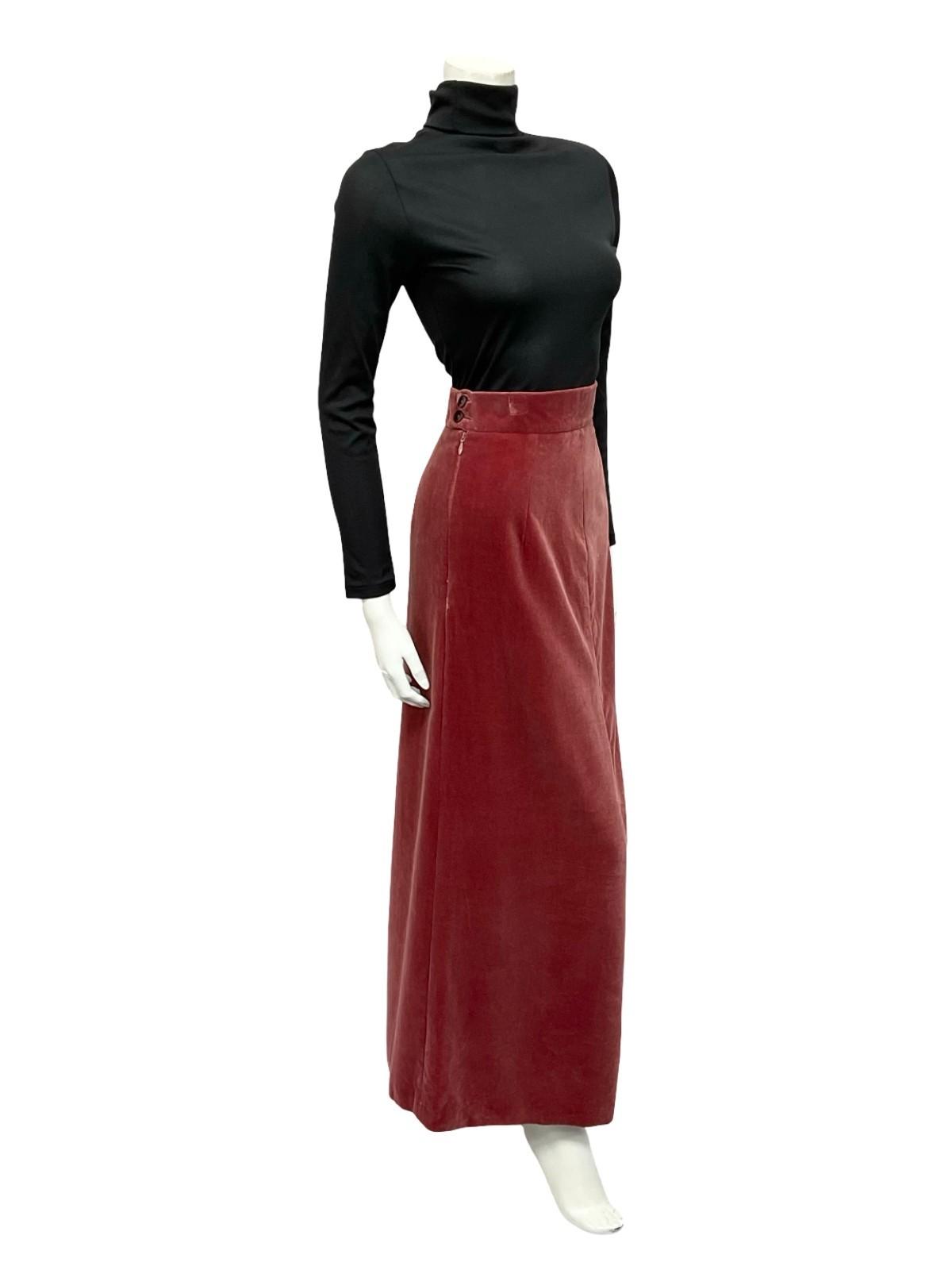 VTG 70S RUSTY RED VELOUR VELVET BOHO EVENING MAXI SKIRT XS 6