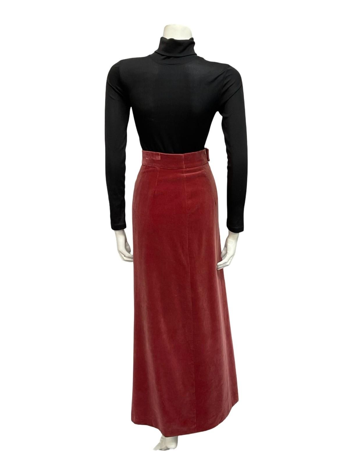 VTG 70S RUSTY RED VELOUR VELVET BOHO EVENING MAXI SKIRT XS 6