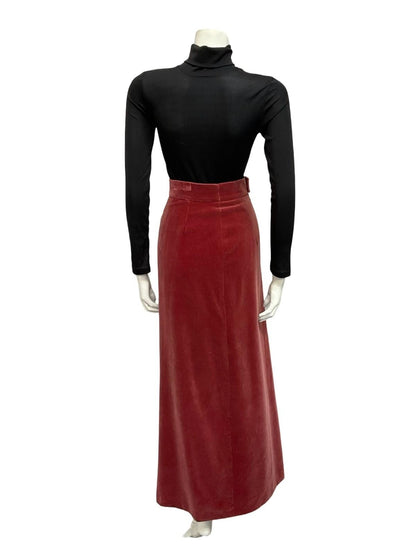 VTG 70S RUSTY RED VELOUR VELVET BOHO EVENING MAXI SKIRT XS 6