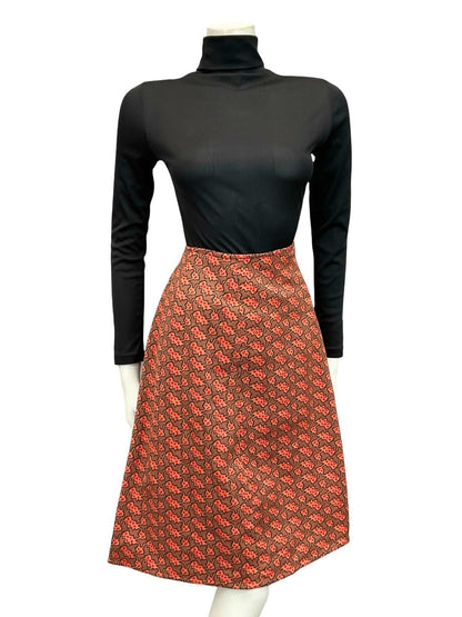 VTG 60S 70S ORANGE NAVY BLUE RED PSYCHEDELIC STRIPED A LINE MIDI SKIRT 10