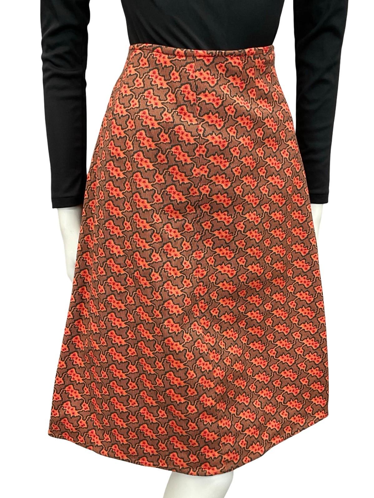 VTG 60S 70S ORANGE NAVY BLUE RED PSYCHEDELIC STRIPED A LINE MIDI SKIRT 10