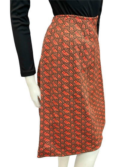 VTG 60S 70S ORANGE NAVY BLUE RED PSYCHEDELIC STRIPED A LINE MIDI SKIRT 10