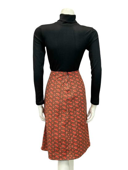 VTG 60S 70S ORANGE NAVY BLUE RED PSYCHEDELIC STRIPED A LINE MIDI SKIRT 10