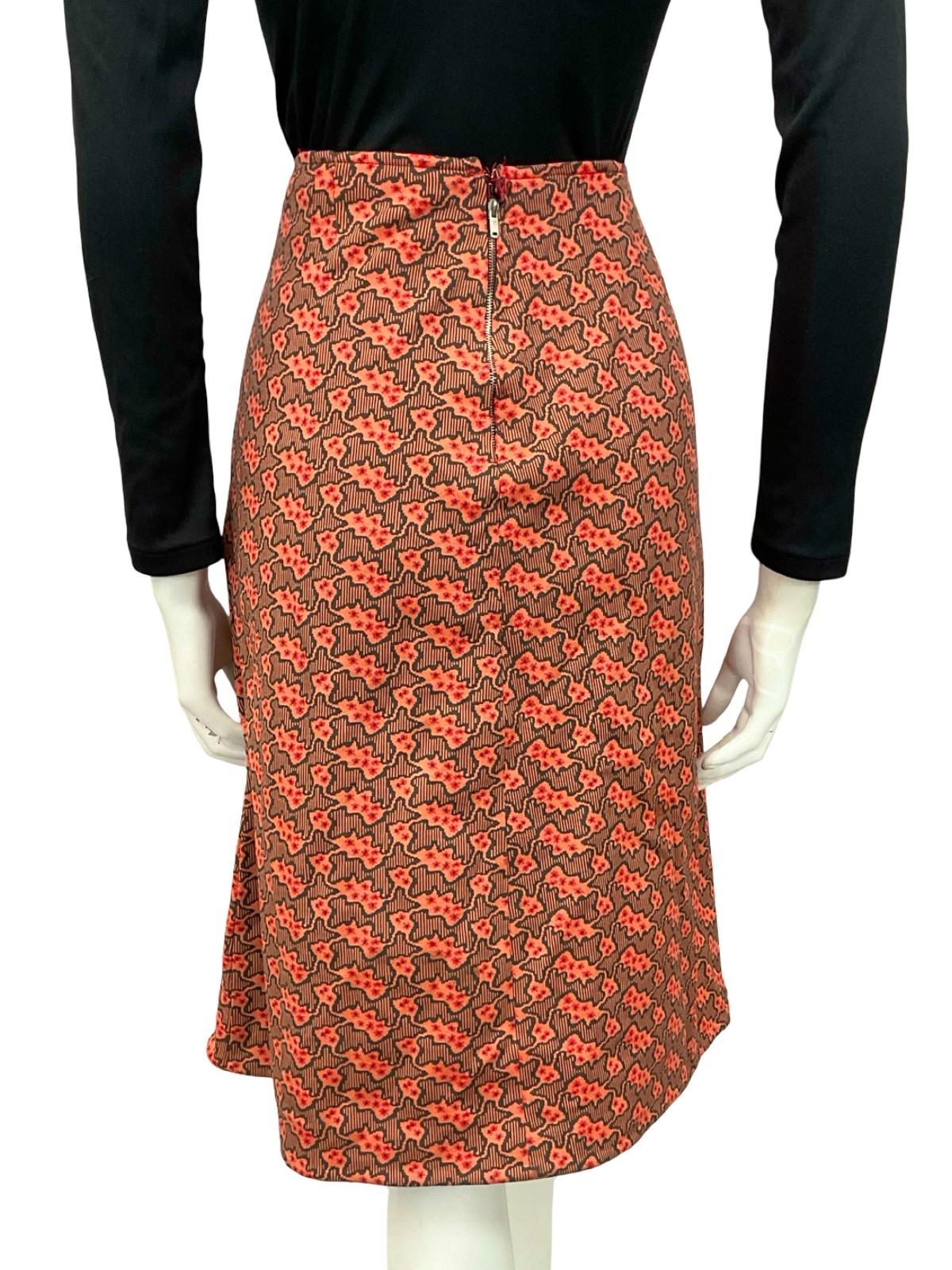 VTG 60S 70S ORANGE NAVY BLUE RED PSYCHEDELIC STRIPED A LINE MIDI SKIRT 10