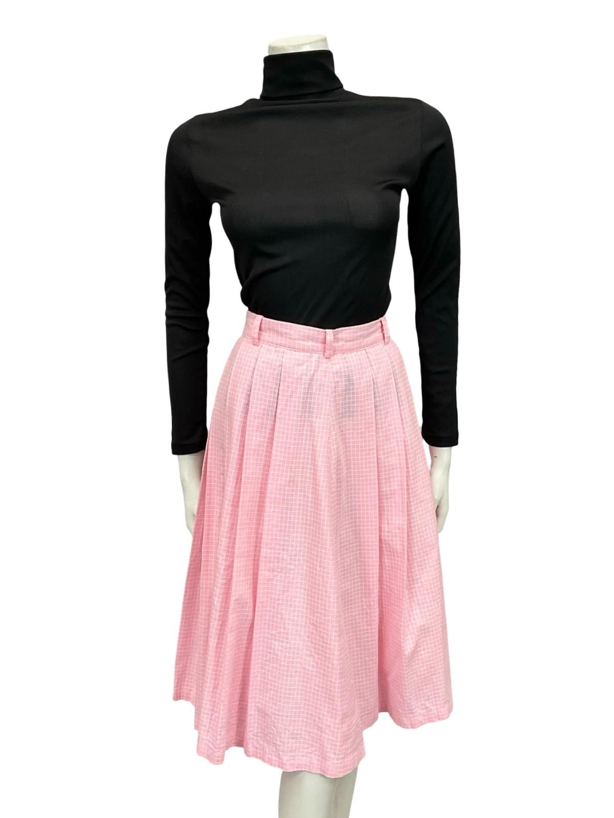 VTG 60S 70S PINK WHITE GRID GEOMETRIC PLEATED SECRETARY GEEK MIDI SKIRT 8 10 S