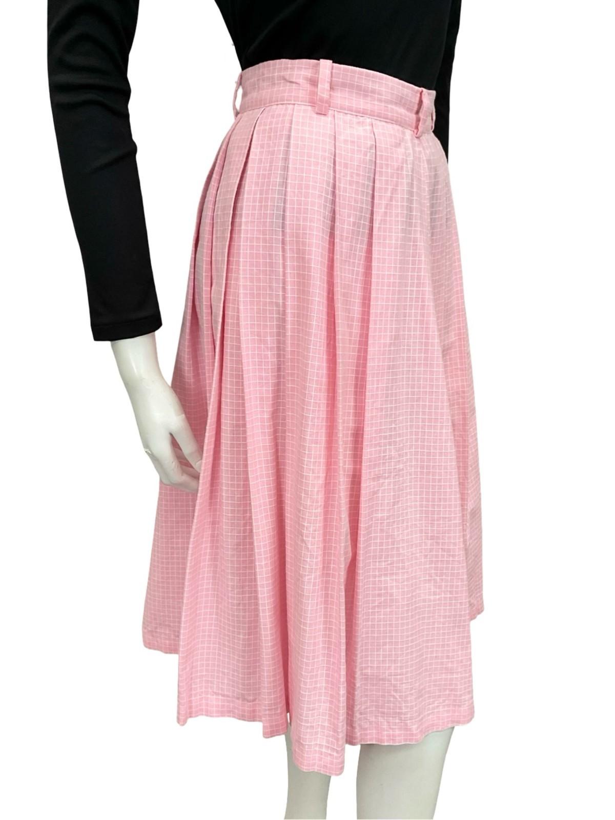 VTG 60S 70S PINK WHITE GRID GEOMETRIC PLEATED SECRETARY GEEK MIDI SKIRT 8 10 S