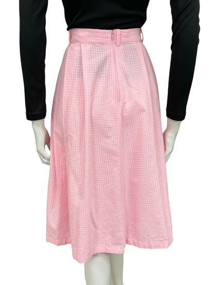 VTG 60S 70S PINK WHITE GRID GEOMETRIC PLEATED SECRETARY GEEK MIDI SKIRT 8 10 S