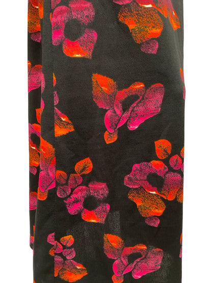 VTG 70S BLACK RED ORANGE FLORAL BOHO HIPPY MAXI SKIRT 10