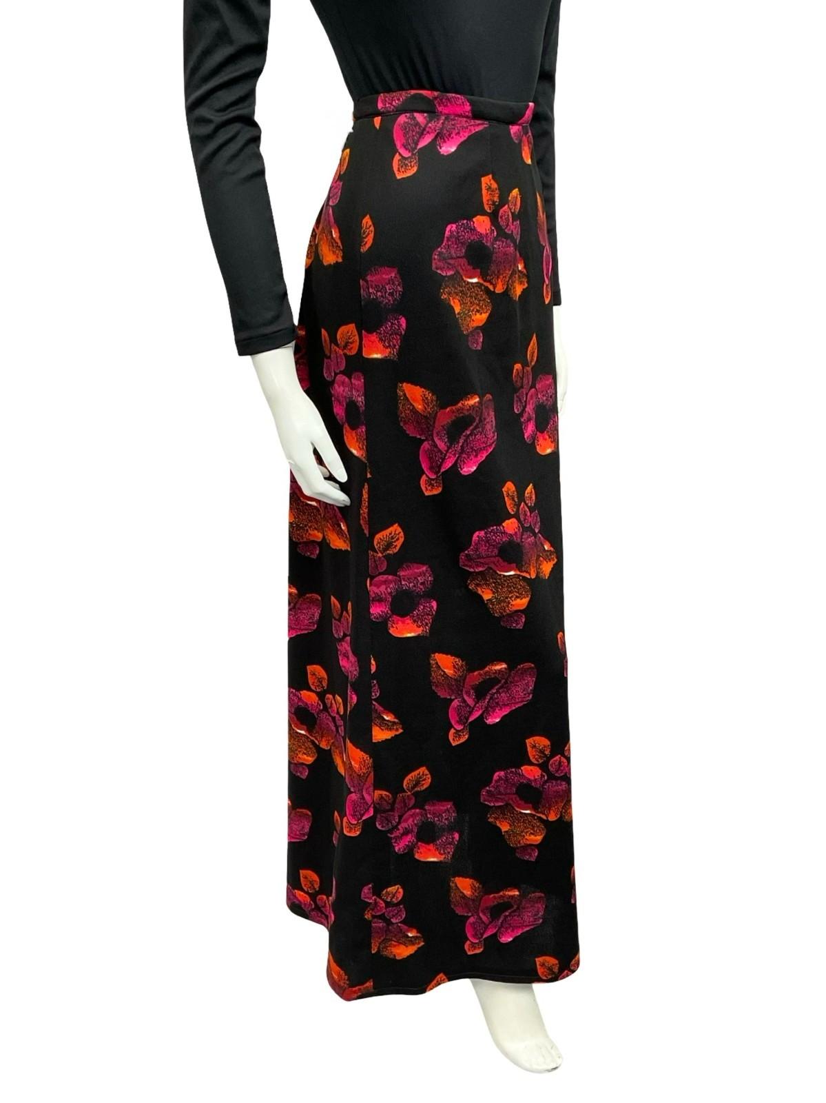 VTG 70S BLACK RED ORANGE FLORAL BOHO HIPPY MAXI SKIRT 10