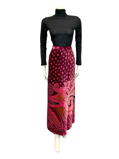 VTG 70S PINK BROWN PURPLE SWIRL PSYCHEDELIC PAISLEY MANDALA MAXI SKIRT 4