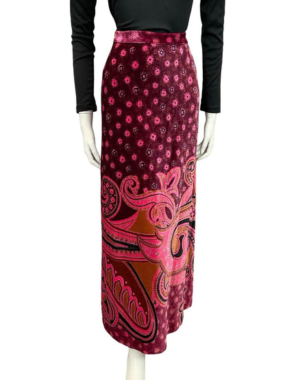 VTG 70S PINK BROWN PURPLE SWIRL PSYCHEDELIC PAISLEY MANDALA MAXI SKIRT 4