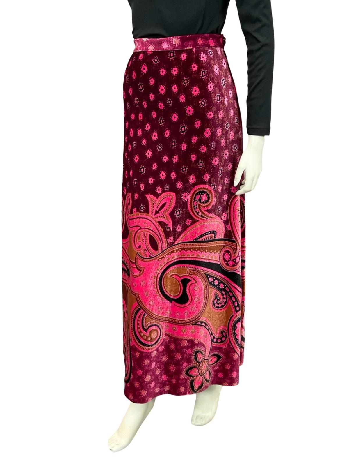 VTG 70S PINK BROWN PURPLE SWIRL PSYCHEDELIC PAISLEY MANDALA MAXI SKIRT 4